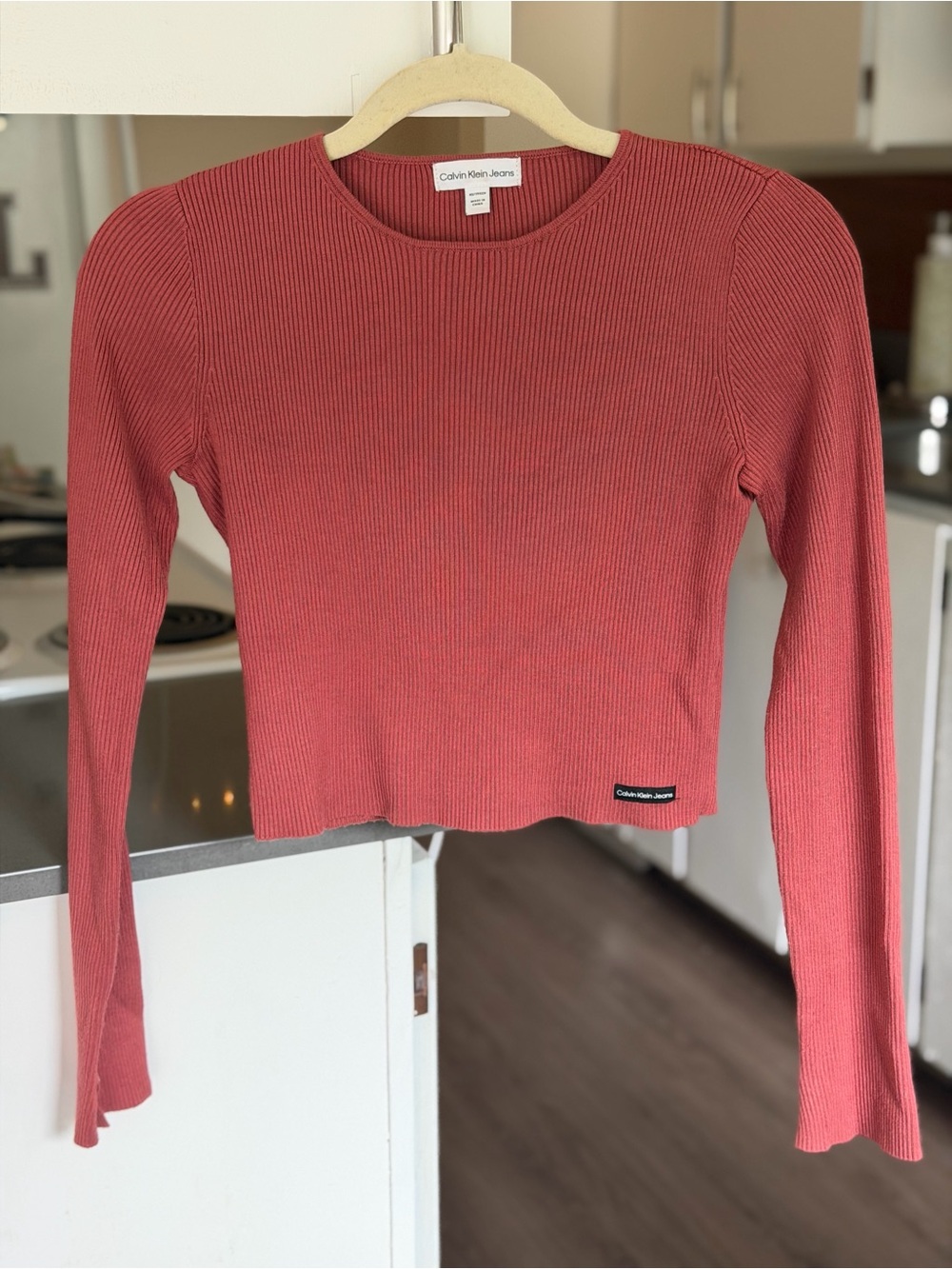 Calvin Klein Jeans Ribbed Long-Sleeve Top - Dusty Rose